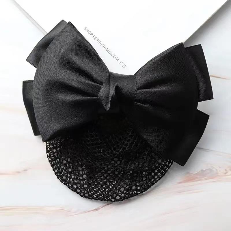 Gold-Edged Bow Hairnet for Professional Female Nurses & Hotel Staff