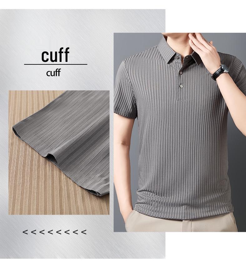 Men's Striped Ice Silk Polo: Short-Sleeved, Lapel Collar, Breathable Summer T-Shirt