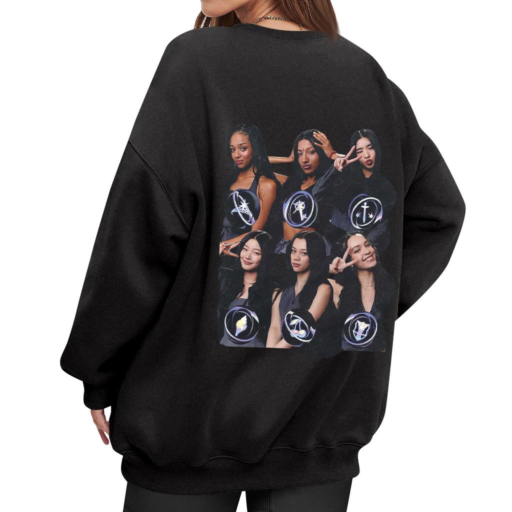 Women's Fashion Long Sleeve Print Round Neck Loose Pullover Sweater Top