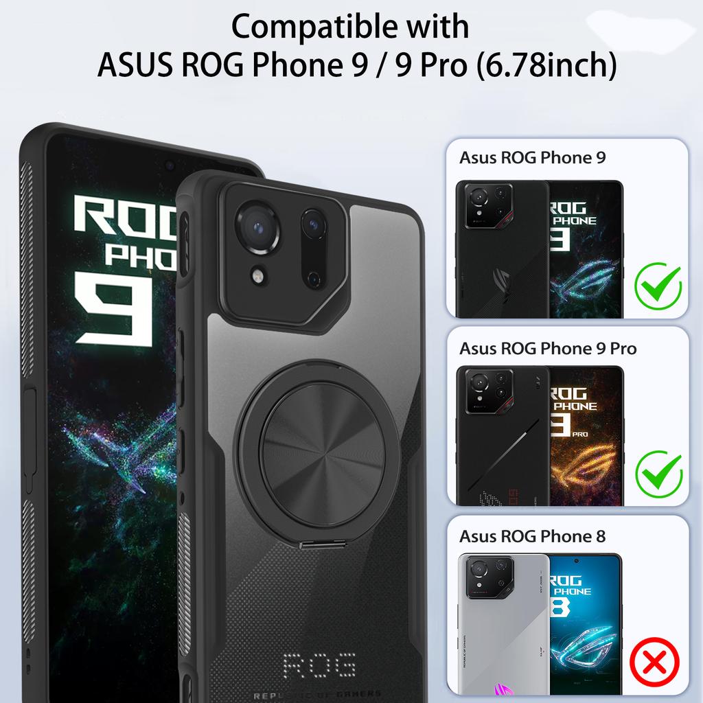 Magnetische Handyhülle für Rog Phone 9 Pro Hülle - 360° drehbarer Ringhalter zur Stressbewältigung, Ständer und integrierte Staubabdeckung