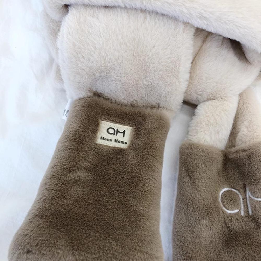 2/3Pcs Casual Furry Scarf Cap Set Cute Cartoon Plush Hat Sweet Scarf Hat Glove for Women Winter