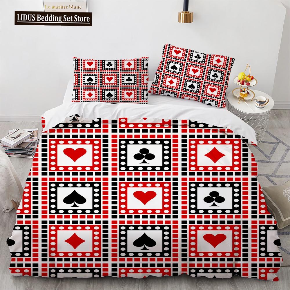 Poker Bettwäsche Set Karte Feuer Poker Spiel Dekor Polyester Bettdecke Abdeckung Set Mit Kissenbezug Poker Wettbewerb Thema King Size