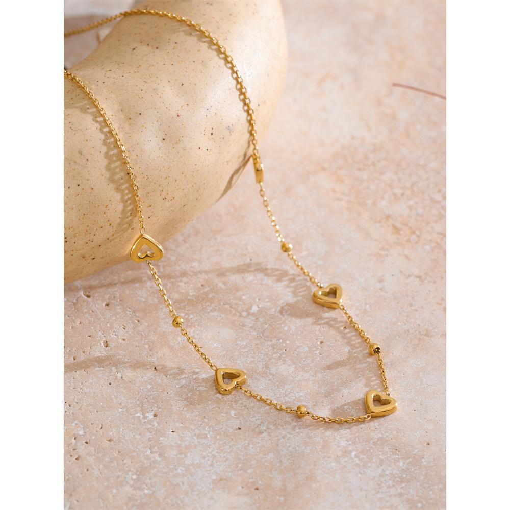 Yhpup Charm Stainless Steel Heart Love Chain Necklace Bracelet Bangle Water Resistant Chic Popular Romantic Korean Jewelry Gift
