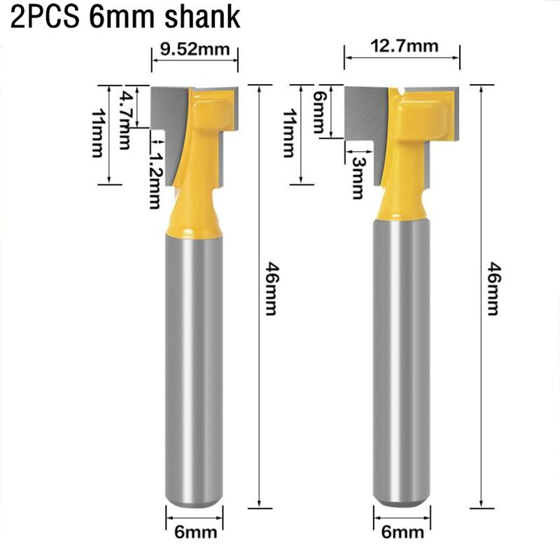2pc 8mm 12mm 1/2 pollici 6mm 1/4 pollici codolo T-Slot Cutter Router Bit Set punte per fori chiave bullone esagonale T scanalatura fresa per legno strumento di lavorazione del legno