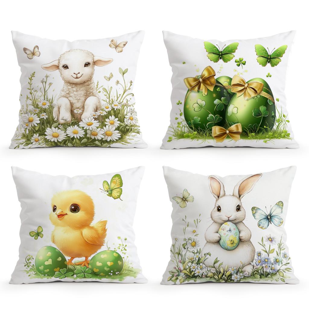 Easter Bunny Egg Clover Pillowcase Printed Polyester 40/45/50Cm Throw Pillowcover Decorative Sofa Cushion Pillowslip Home Decor
