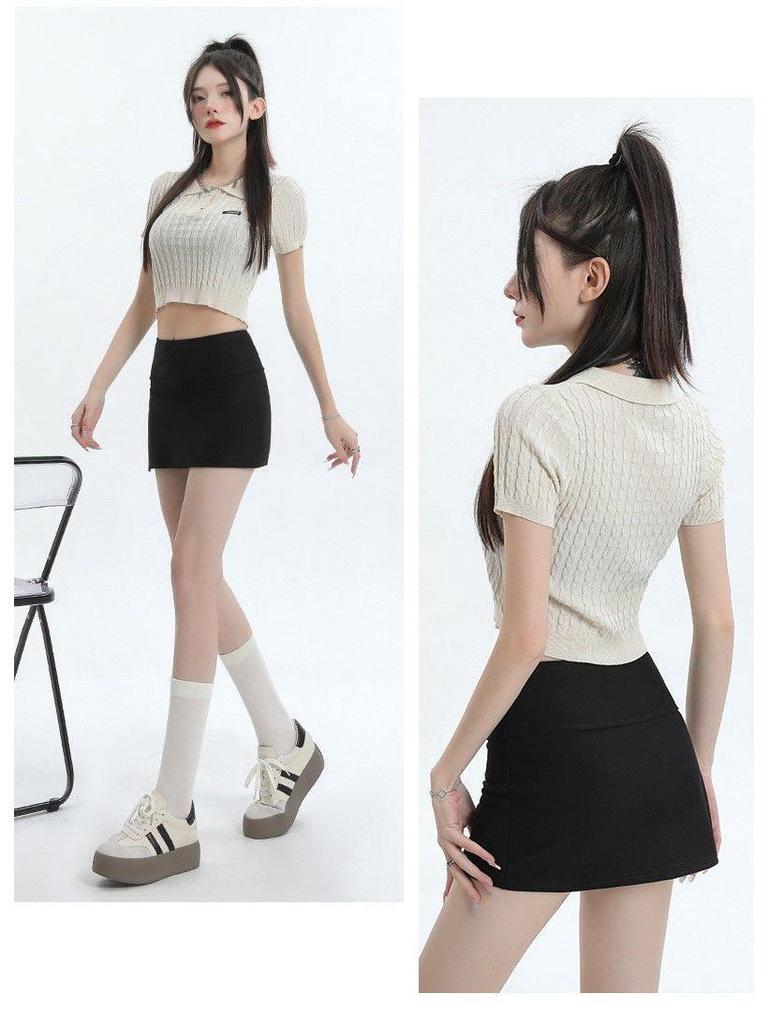 Spicy Girl High-Waisted A-Line Skirt: Summer Slimming, Anti-Exposure, Two-Piece Illusion with Hip-Hugging Slit