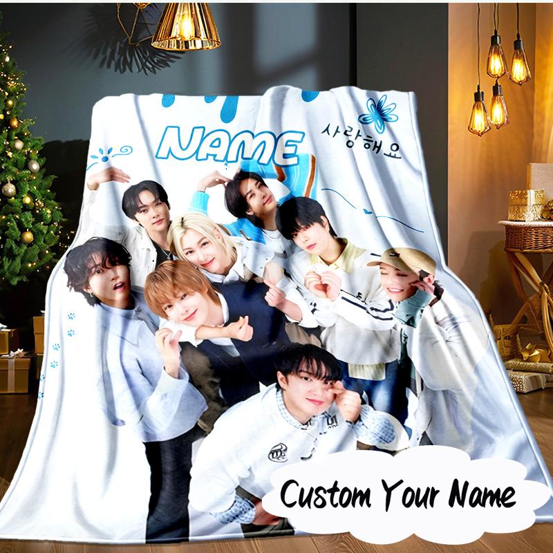Custom Name K-pop stray Style Collective Blanket Ideal Bedding Blanket Perfect for Travel, Camping, Living Rooms, Sofas, Fan Christmas gift