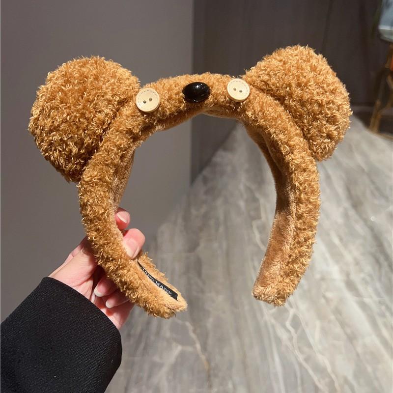 Button Bear Ear Plush Headband