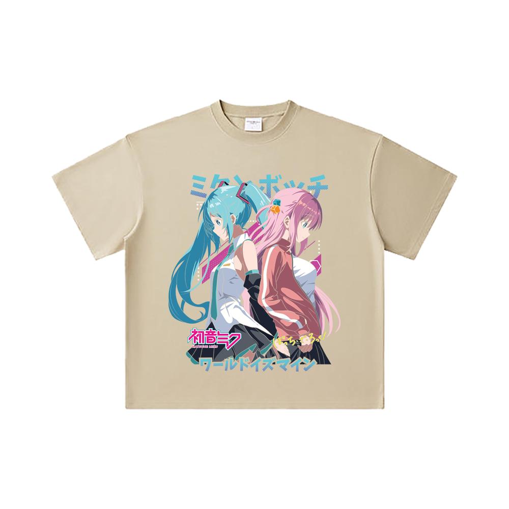 260 GSM Double Yarn 32 Count 100% Cotton Bocchi The Rock V3 Miku X Bocchi Print Unisex Heavy Cotton T Shirt
