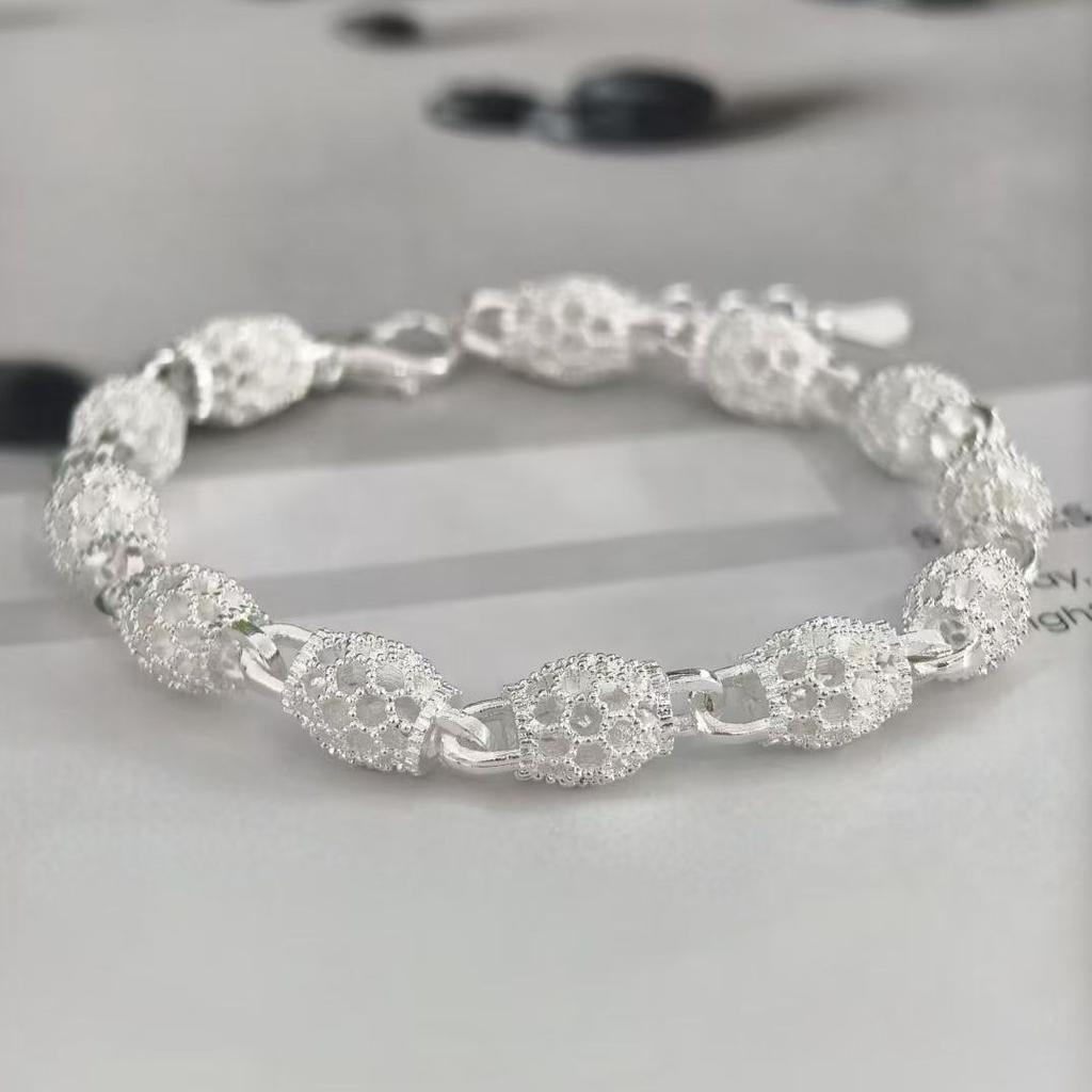 925  Silver 6MM Chain Bracelets For Women Men Fashion Simple Geometric Hollow Lobster Clasp Bracelet Engagement Jewelry