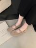 Retro Mori literary and artistic style suede Mary Jane shoes one-word buckle with shallow mouth round head flat-bottomed ballet single shoes women