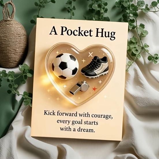 Soccer Heart Pocket Hug with Gift Card 2D Acrylic Heart-Shaped Soccer Inspirational Keepsake Emotional Support Gifts for Soccer Lovers Sports