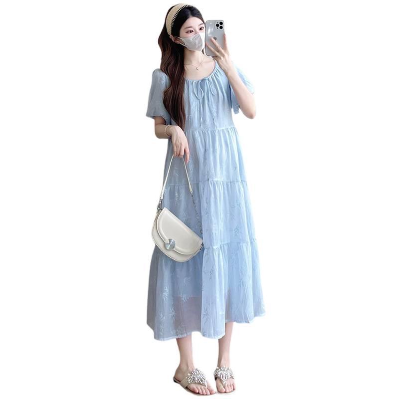 2026 Summer Lace-Up Waist Maternity Dress - Romantic & Casual Long Style