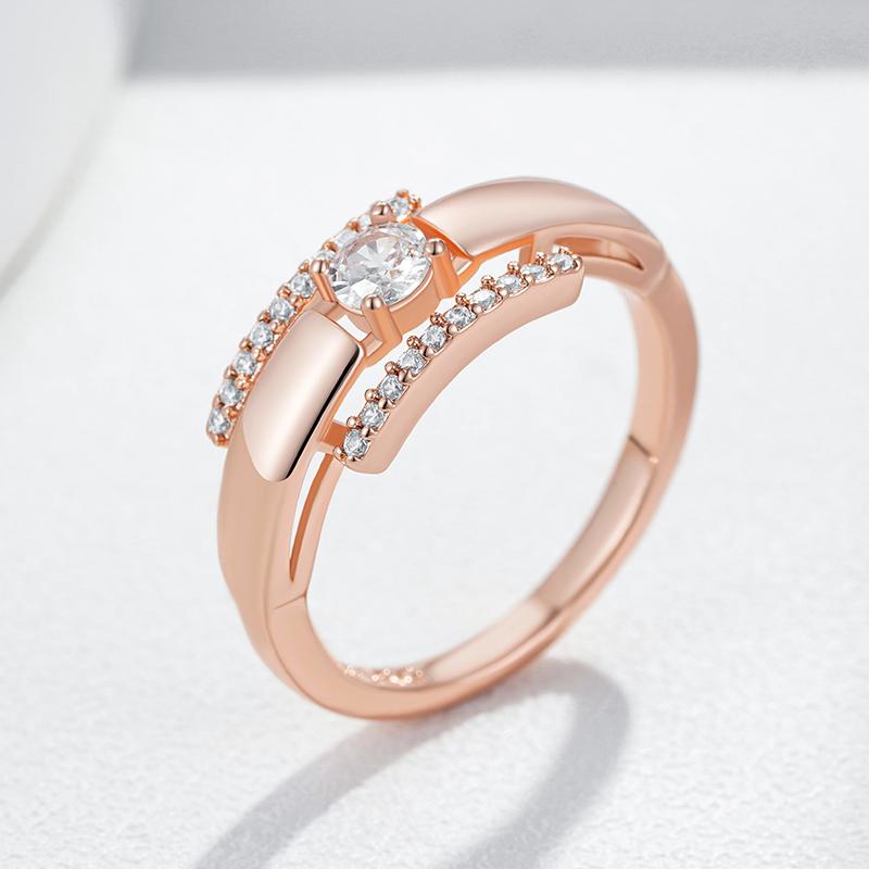 Fashion  Rose Gold Color Bride Wedding Rings For Women Simple Glossy Natural Zircon Accessories Daily Fine Jewelry