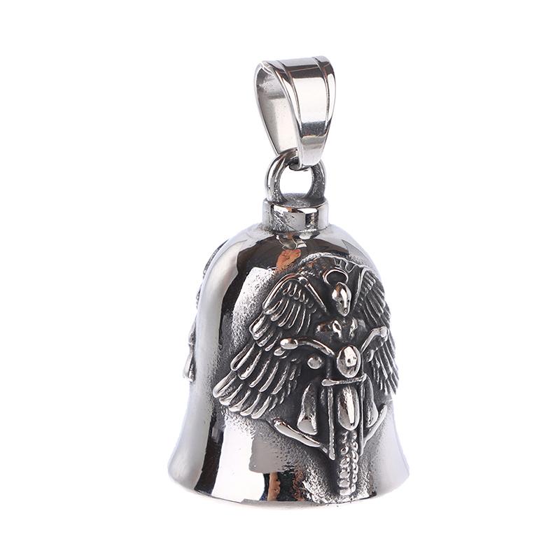 

New Men S Motorcycle Wind Retro Punk Hip Hop Rock Wings Motorcycle Character Bell Pendant Necklace Onesize