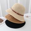 Hat Female French Leather with Sunshade Sun Protection Straw Hat Female Spring and Summer Socialite Fashion Outdoor Beach Bucket Hat
