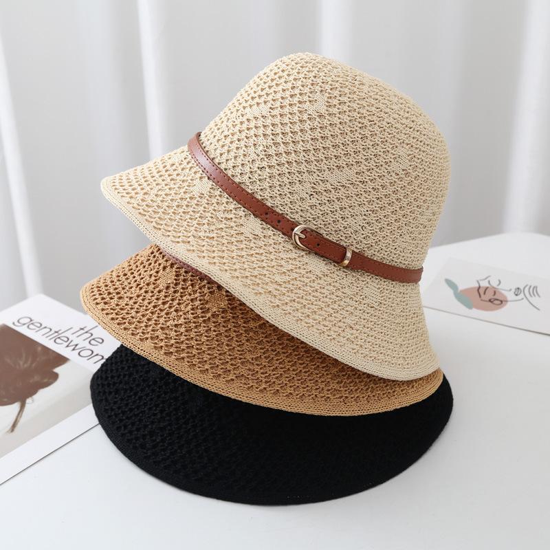 Hat Female French Leather with Sunshade Sun Protection Straw Hat Female Spring and Summer Socialite Fashion Outdoor Beach Bucket Hat