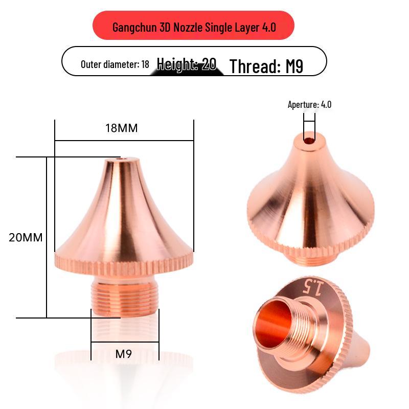 Gangchun 3D M9 Copper Laser Cutting Nozzle - Single Layer Double Cut for Fiber Laser Pipe Machines.