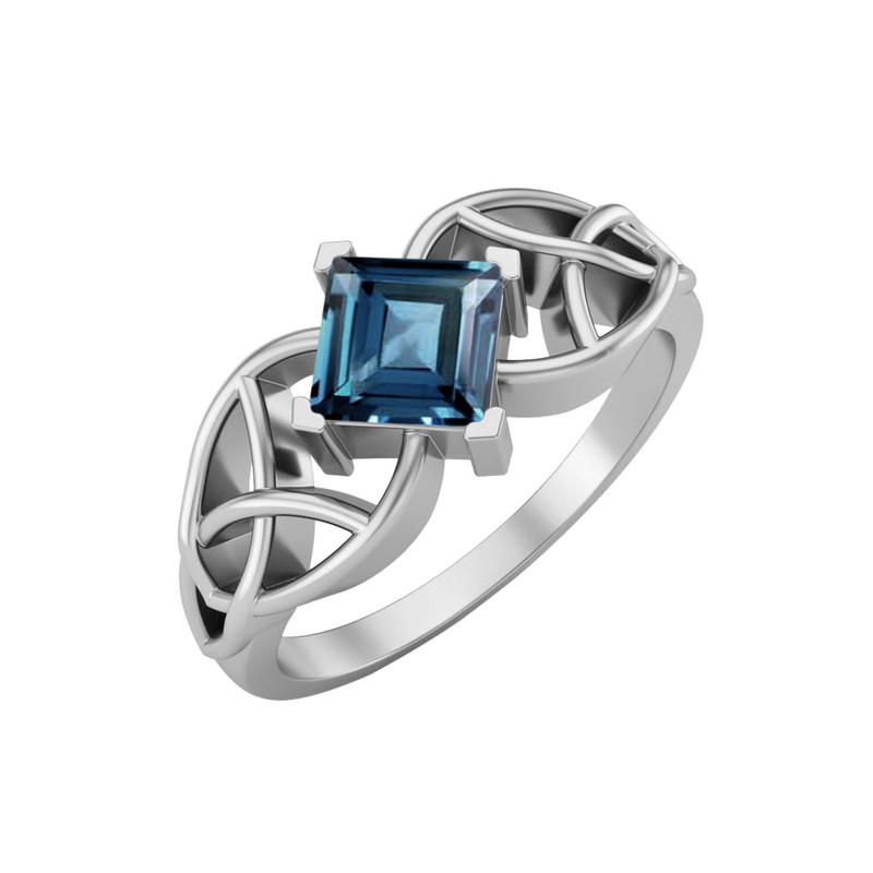 

5MM Square London Blue Topaz Gemstone 925 Sterling Silver Solitaire Celtic Women s Engagement Ring 10 білий