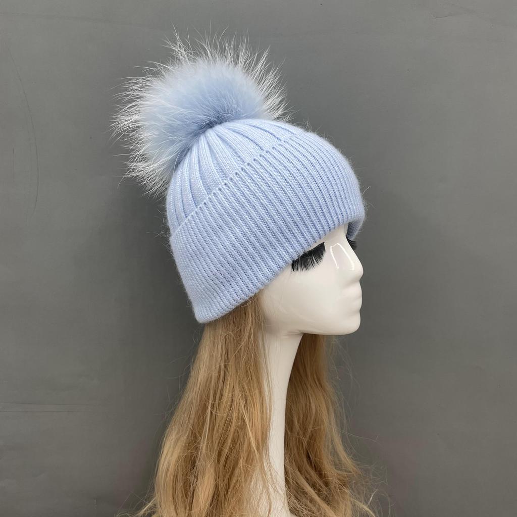 Custom Strip Knit Luxury Designer Winter Pompom Beanies Unisex Warmly Angora Wool Hat With Big Pom Poms