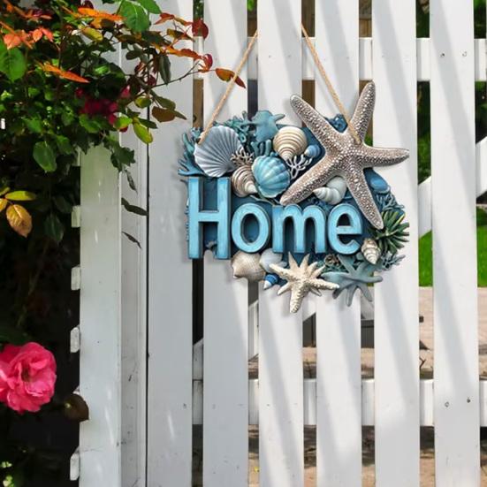 Summer Beach Welcome Door Sign Coastal Starfish Shell Door Hanger Rustic Wooden Hanging Sign for Front Door Lake House Porch Home Decor