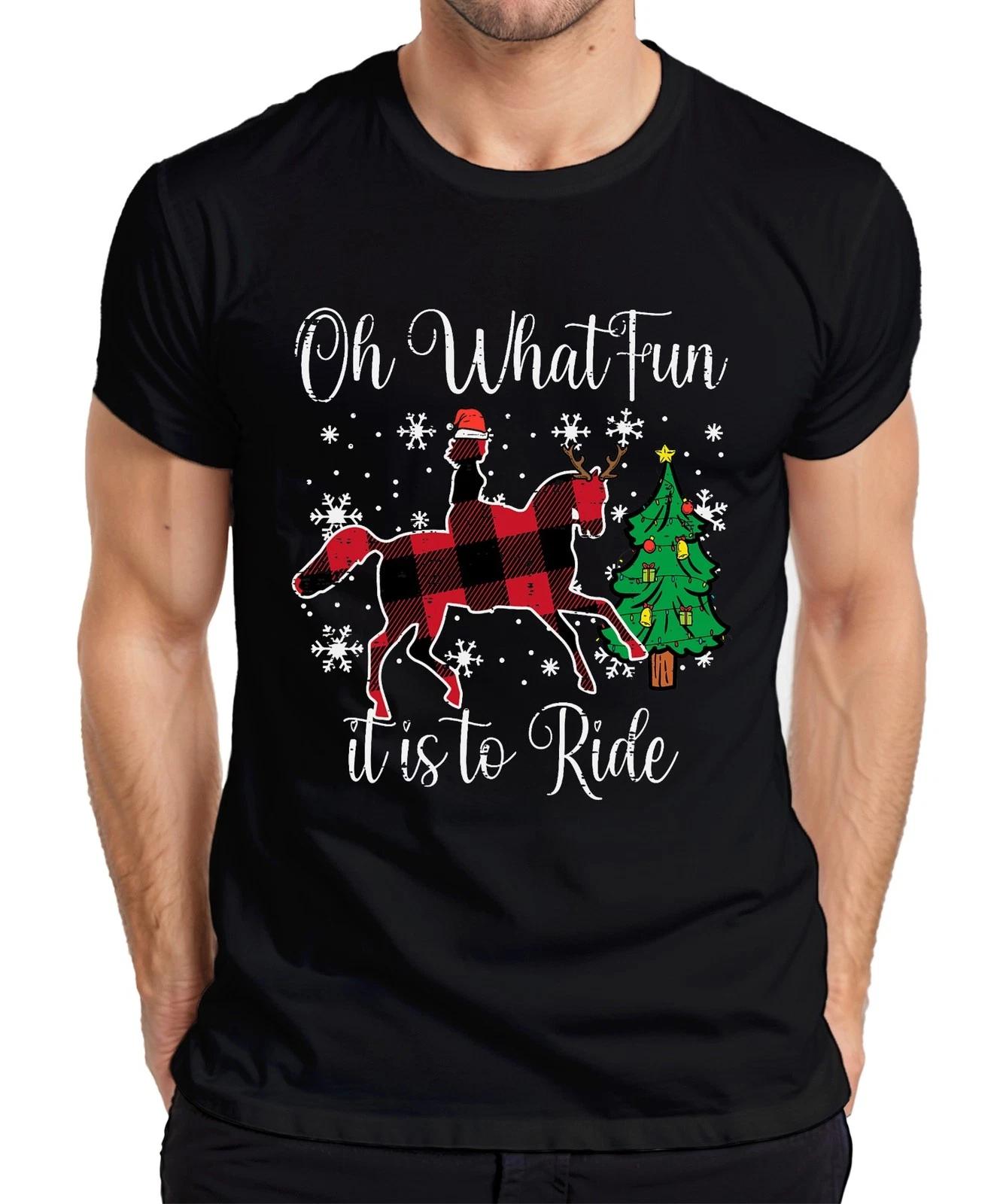Oh What Fun Tis To Ride Weihnachten Pferd Rentier Buffalo Plaid Herren T-Shirt XL