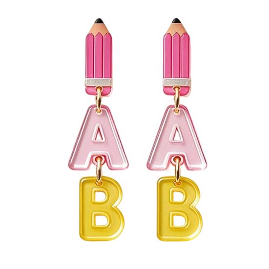 Boucles d'oreilles pendantes mignonnes en acrylique 1 paire Enseignante pour femmes, Thème Fête Commémorative Fête, Boucles d'oreilles Chiffre Alphabet Crayon Crayon Sac à dos 2D, Premier Jour