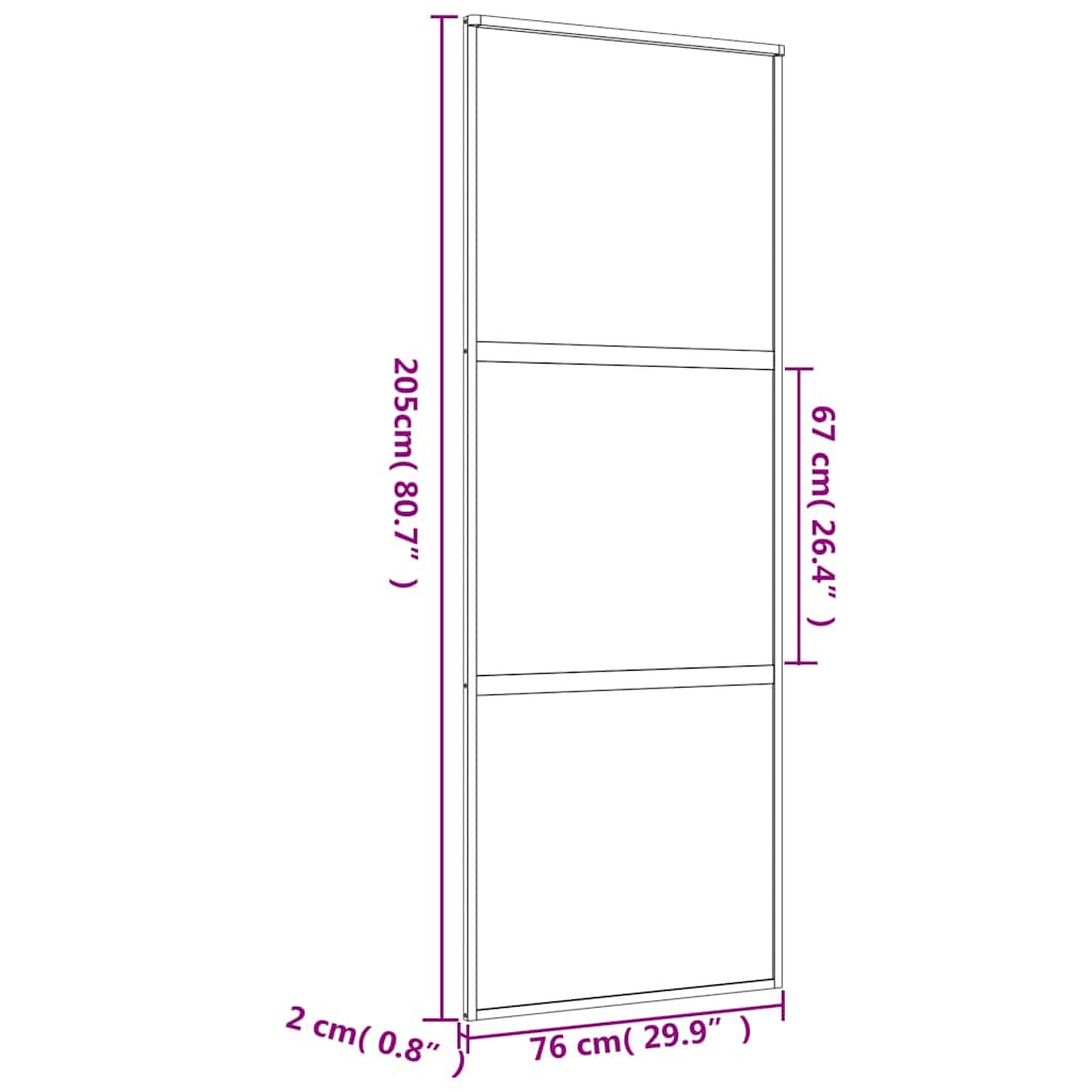 Sliding Door Golden 76 X 205 Cm Tempered Clear Glass and Aluminum