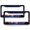 Forest License Plate Frame Starry Night Pine Tree Pattern Car Licence Plate Holder Universal Stainless Steel Auto Decor