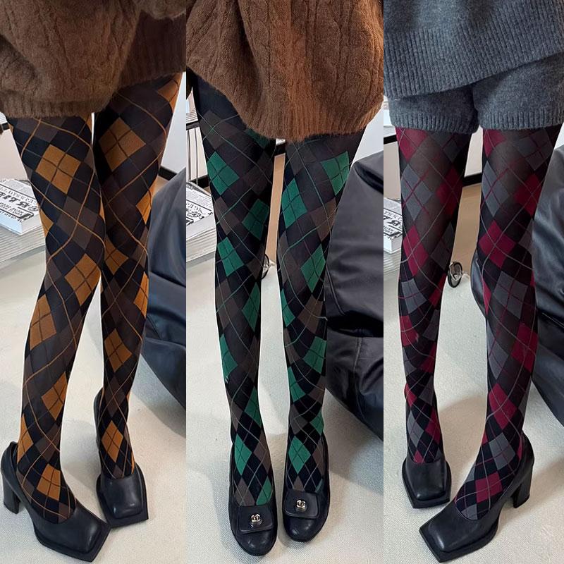 Collant Calze Lingerie a Quadri Retrò Stile Giapponese Jk Collant Leggings Morbidi Sexy Autocalzanti Coscia Donna