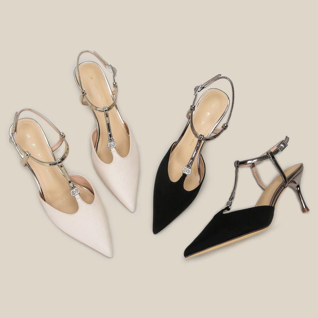 H1933-46 Solid Color Summer Women's Shoes Half Bag Head Rear Empty Stiletto High Heel Sandals Women's Word with Pointed Shoes Children