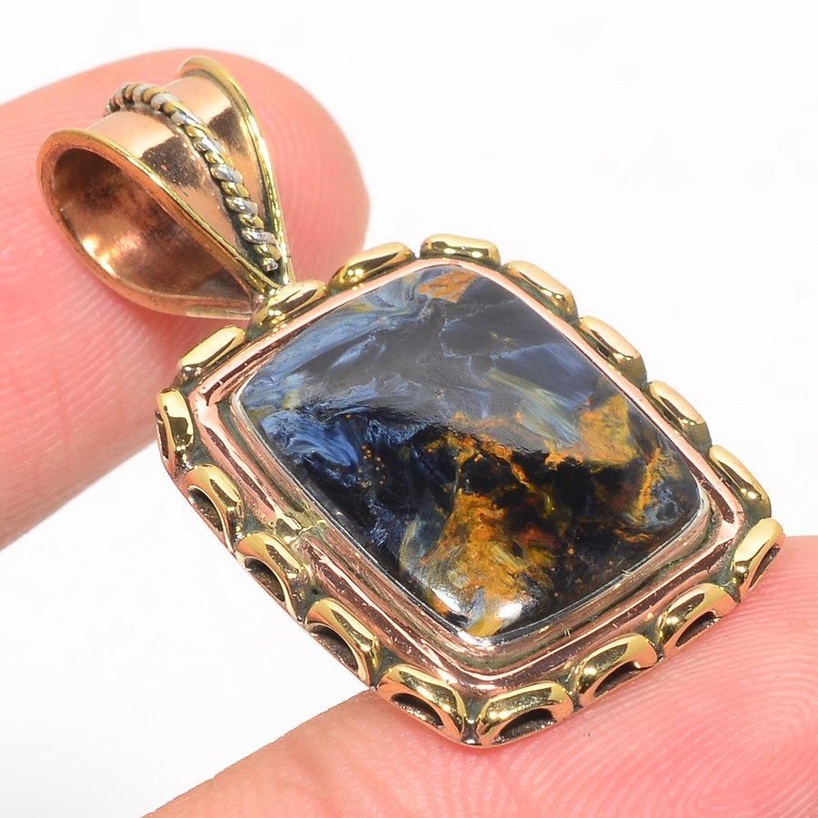 Natürlicher Pietersit-Edelstein, zweifarbig, 925er Sterlingsilber, Anhänger, 3,8 cm, f3b82