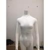 2026 Fashionable Solid Color Short Slim Fit Cropped Long Sleeve T-Shirt for Women with Round Neck