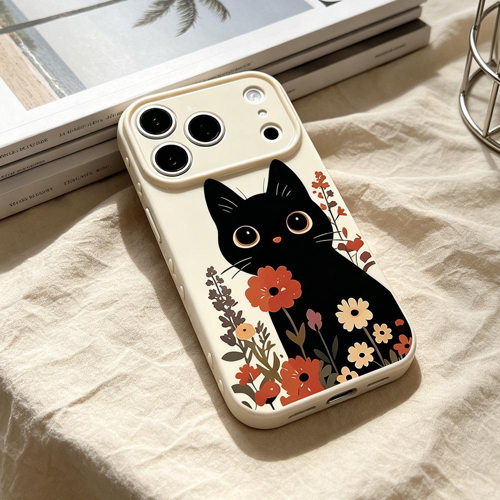 Black cat Huahua is suitable for anti-drop niche iPhone17Pro mobile phone case, new Apple 17/15 protective case silicone.