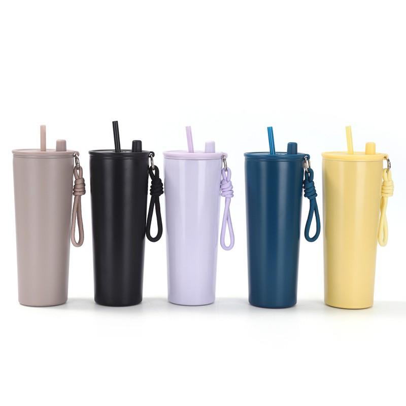 710ml Double Wall Vacuum Insulated Stainless Steel Water Bottle With Straw Carry Handle Outdoor Sports Travel