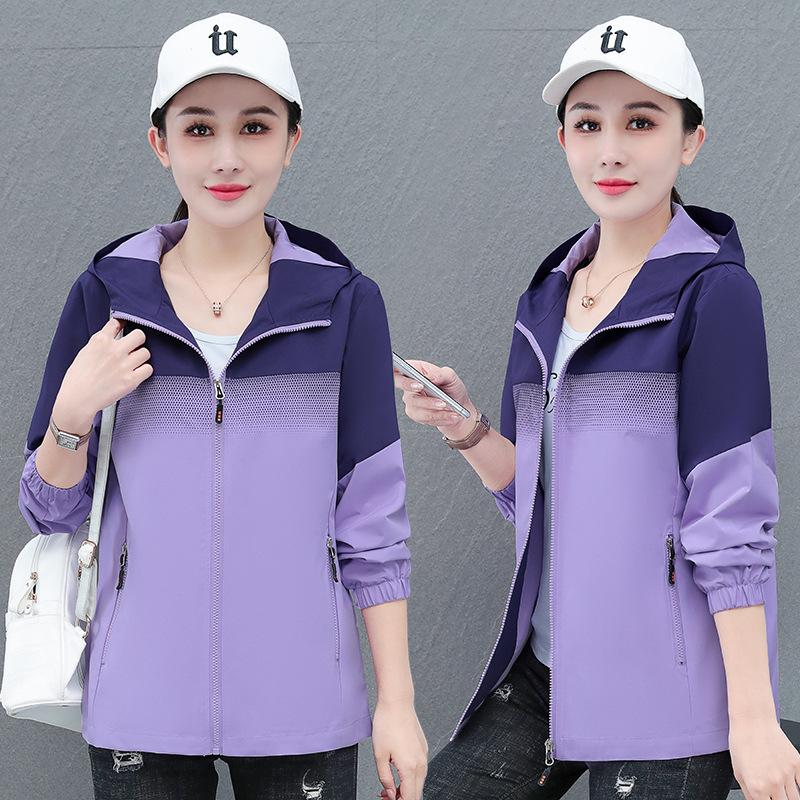 

Куртка Charge, Худи с цветными блоками, Женская ветрозащитная куртка на весну и осень, Женская повседневная куртка больших размеров на весну и осень XXXXL фиолетовый