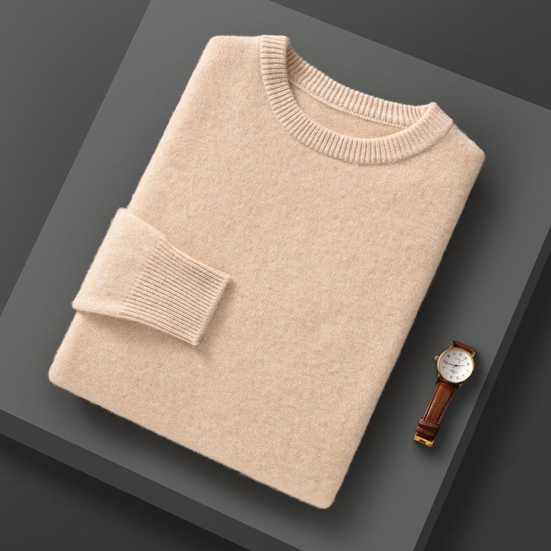 Zesílený pánský kardigan s kulatým výstřihem Podzim a zima Nový Jednoduchý a všestranný Hřejivý kašmírový pletený základní svetr