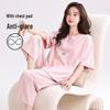 Women's Pure Cotton Pajama Set: Short Sleeve, Seven-Point Pants, Loose Fit, Built-In Bra Pads, Comfortable Home Wear.