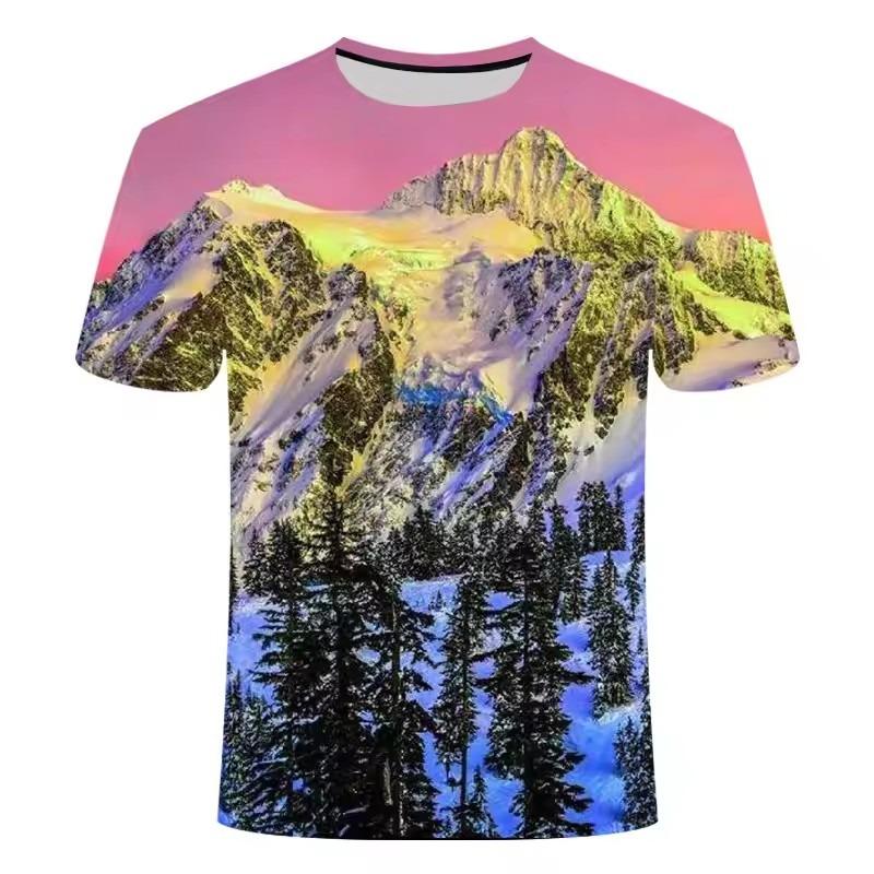 Summer Sunset Scenery Graphic T Shirts Fashion Men's T-shirts with Natural Landscape Pattern Casual Handsome 3D Print T-shirt