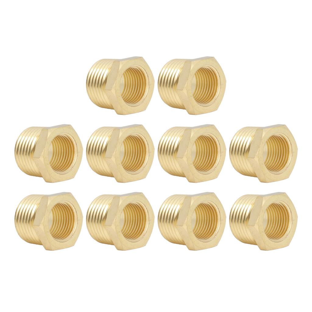 Brass Threaded Pipe Fitting 1 2 to 3 8 Reducer, 10 Pack Hex Socket Adapters for Water, Oil, Gas with 1200 PSI (10 Pack) Hex Socket, for