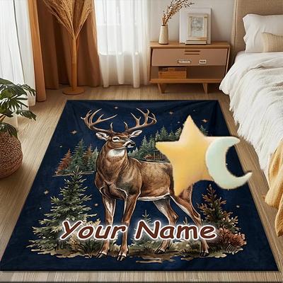 1PC Custom Name Deer Forest Night Theme Floor Mat Ideal for Living Room, Game Rooms, Office, Bedroom,Floor Mat Playful Design