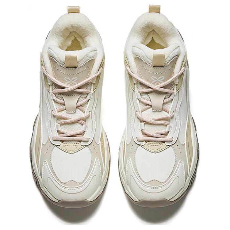 Anta Meteor Synthetic Leather Plush Comfortable Non-Slip Warm Mid-Top Casual Shoes Women Casual Shoes White Beige Yellow 122448986-4