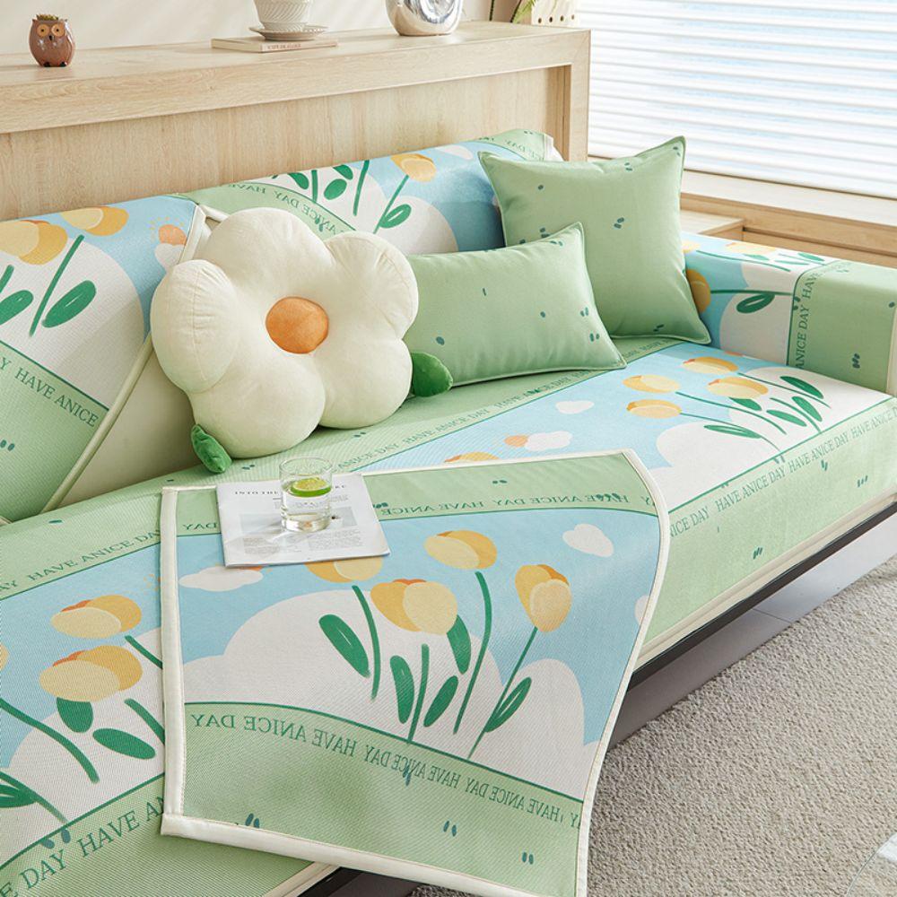 Summer Living Room Flower Print Anti-slip Furniture Protection Ice Silk Funda Sofa Cushion Cover Slipcover