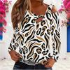 Women Plus Size Fitted Leopard Print Asymmetric Cutout Neck Cold Shoulder Long Sleeve Shirt