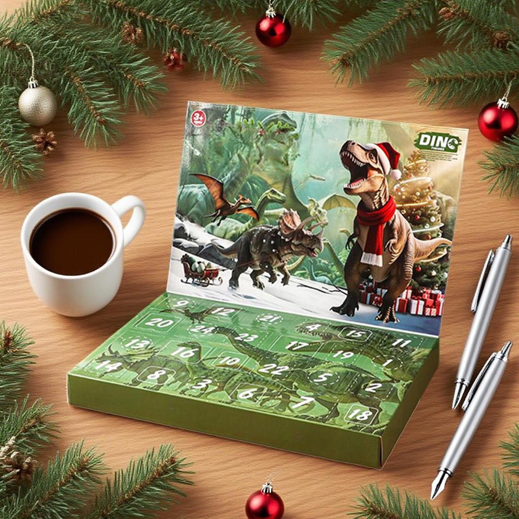 Dinosaur Advent Calendar - 24 Days Christmas Countdown Calendar Toy for Kids, Fun Holiday Party Decor & Supplies for Home