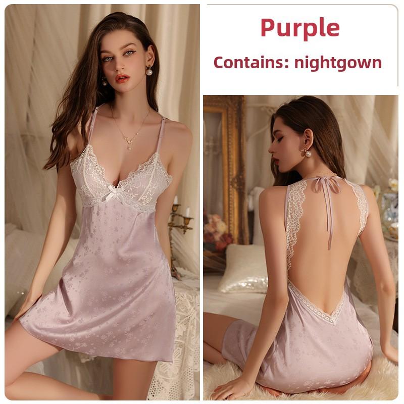 

Chinese Jacquard Splicing Lace Hollow Plus Chest Pad Nightdress Loungewear Set L