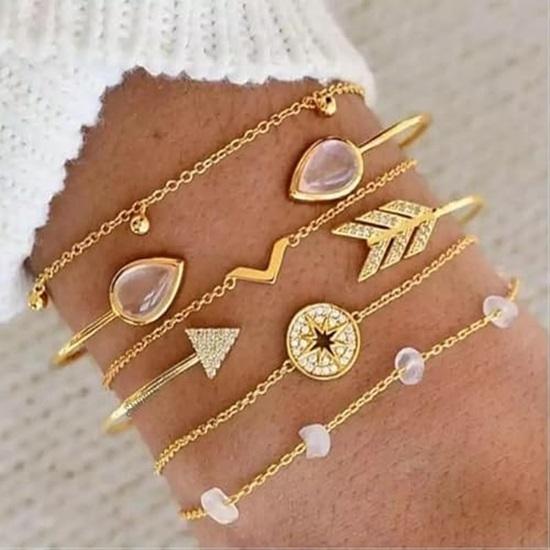 Latest Stylish Multilayer Gold Plated Bangle Bracelet for Women and Girls Set of 6