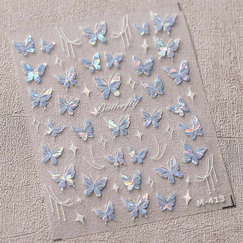5D illusion polarized butterfly nail sticker pink purple blue fashionable self-adhesive butterfly nail art decoration sticker