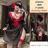 New Japanese Kimono Women Bathrobe Sexy Lingerie Phantom See Through Deep V Black Dress Binding Restraint Panties Set Costumes