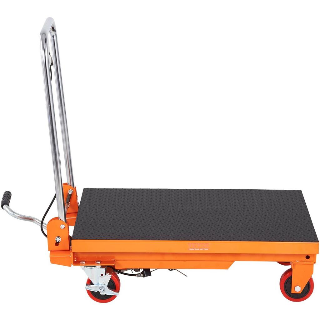 Hydraulic Lift Table Cart, 330lbs Capacity 28.5" Lifting Height, Manual Single Scissor Lift Table with 4 Wheels and Non-slip Pad, Hydraulic Scissor